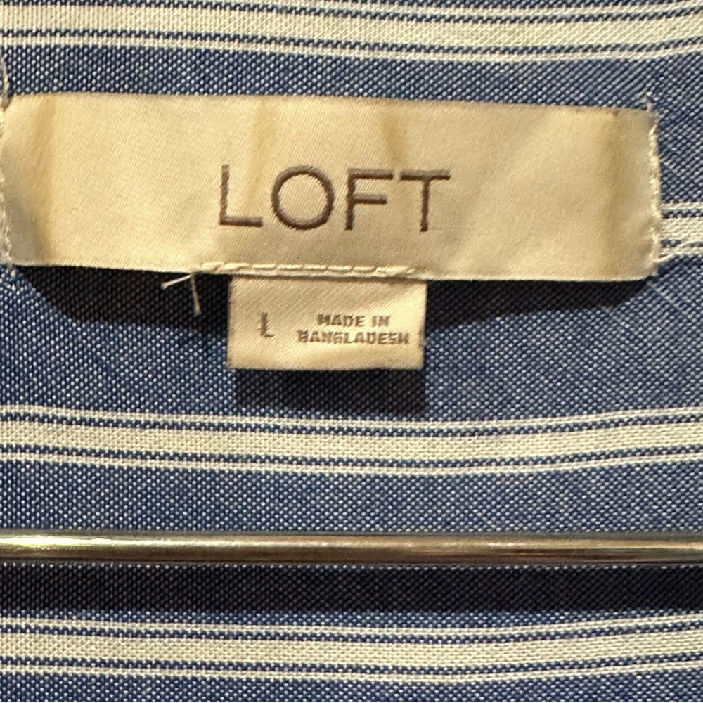 LOFT Blue Striped Women's Button Down Shirt, Size Large - Picture 6 of 7